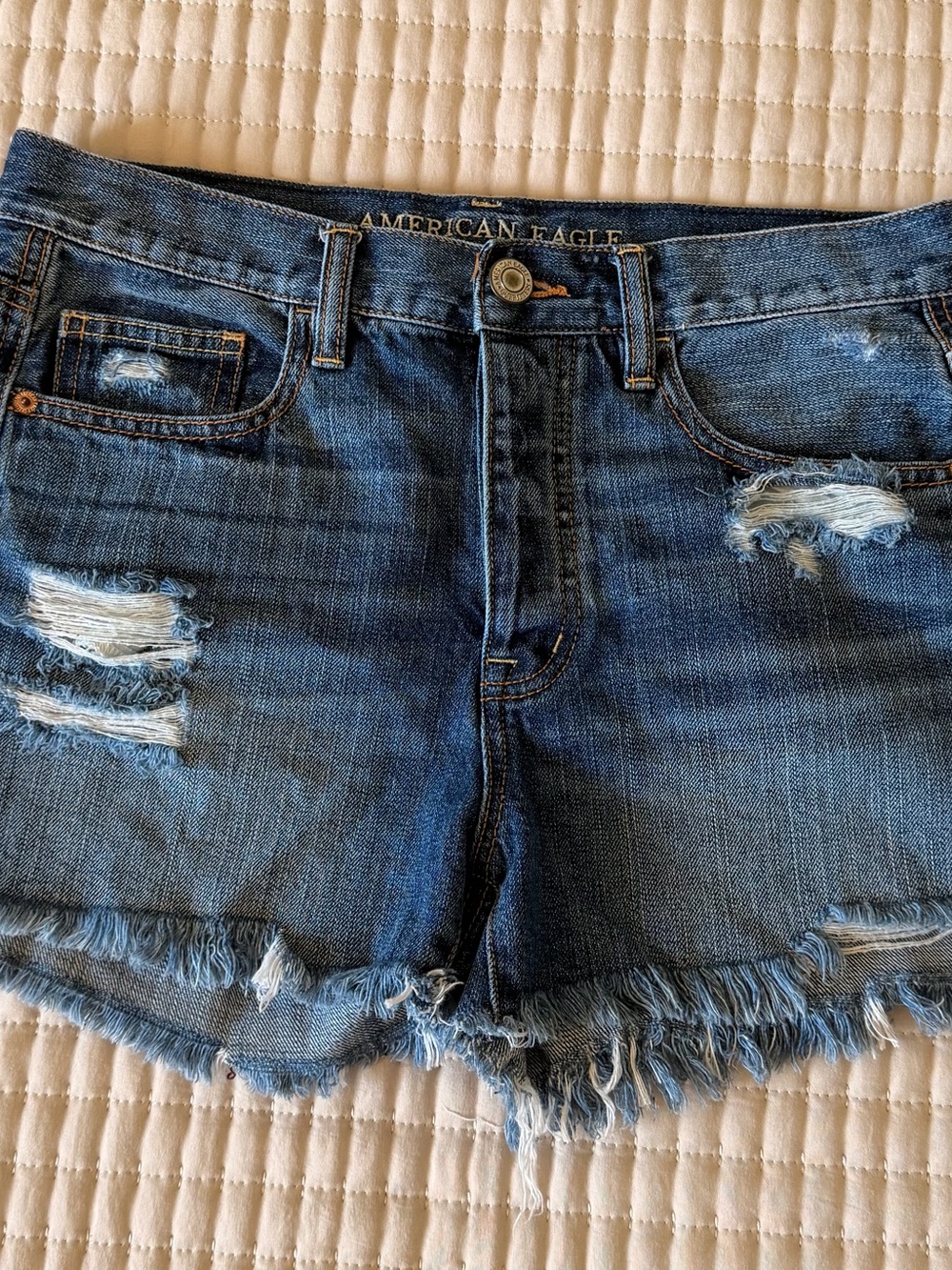 American Eagle Outfitters Blue Distressed Frayed Denim Shorts